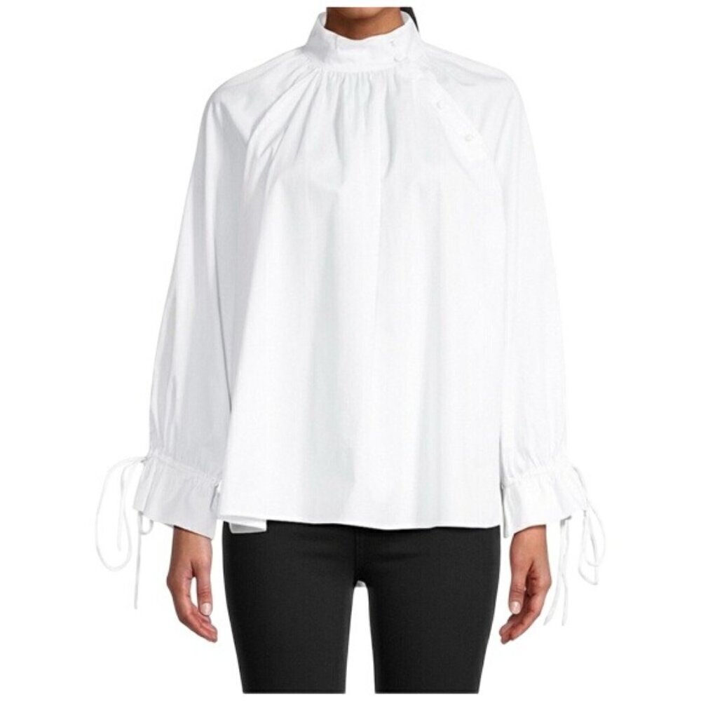 Harshman XS Bianca Band Collar Cotton Poplin Blouse NWT White MSRP $192